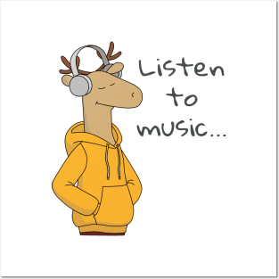 Deer listening the Music Posters and Art